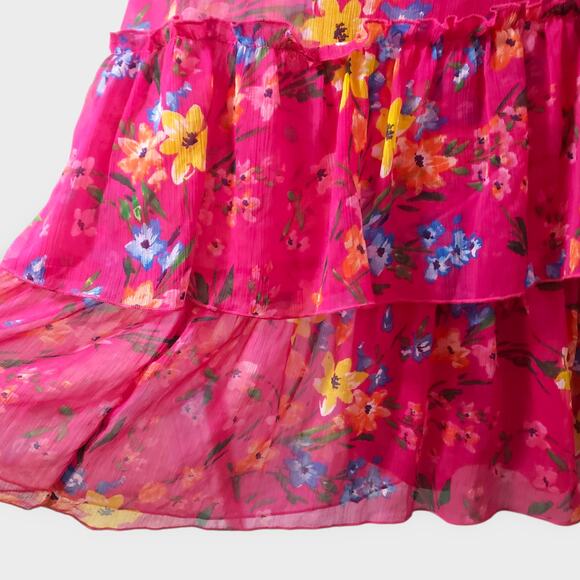Old Navy Womens Pink Floral Chiffon Ruffle Maxi Dress Tiered Cottage Summer XS - Picture 7 of 14